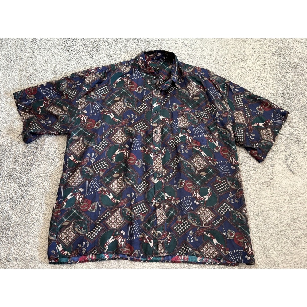 Vintage Volare 100% Silk Shirt Mens XL Golf Button Up Short Sleeve Multicolor